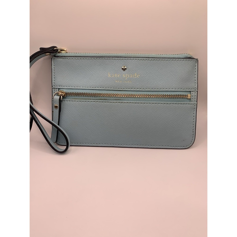 Kate Spade Aqua Turquoise‎ Leather Flat Wristlet Zipper Closure